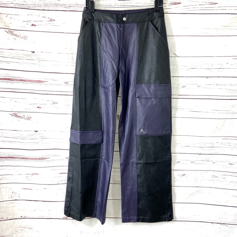 Nike Air Jordan Pants Women’s Small Black /Purple Faux Leather Wide Leg Cargo